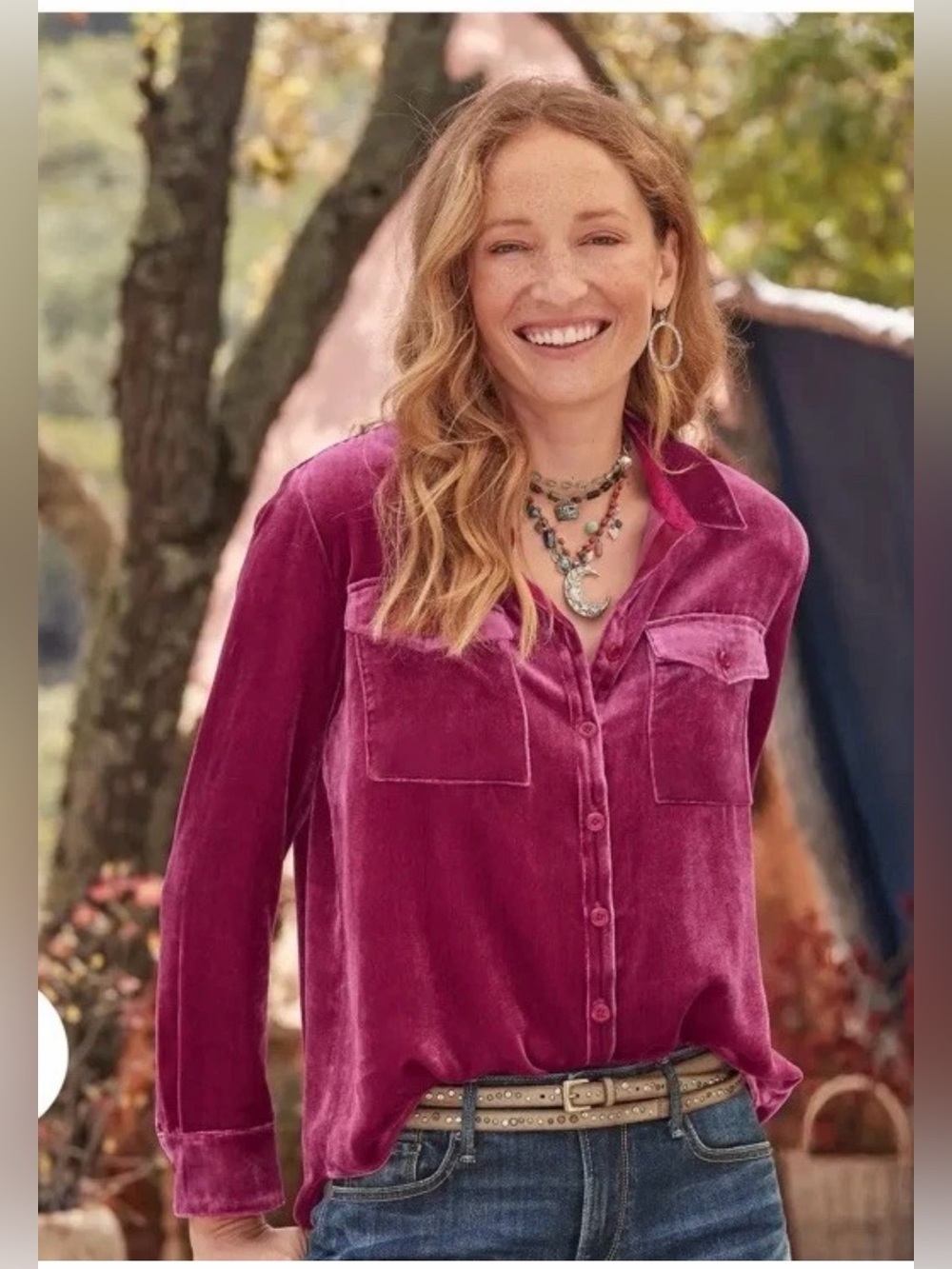 Sundance Catalog Jules Red Velvet Silk Blend Button-Down Shirt Size M/P
